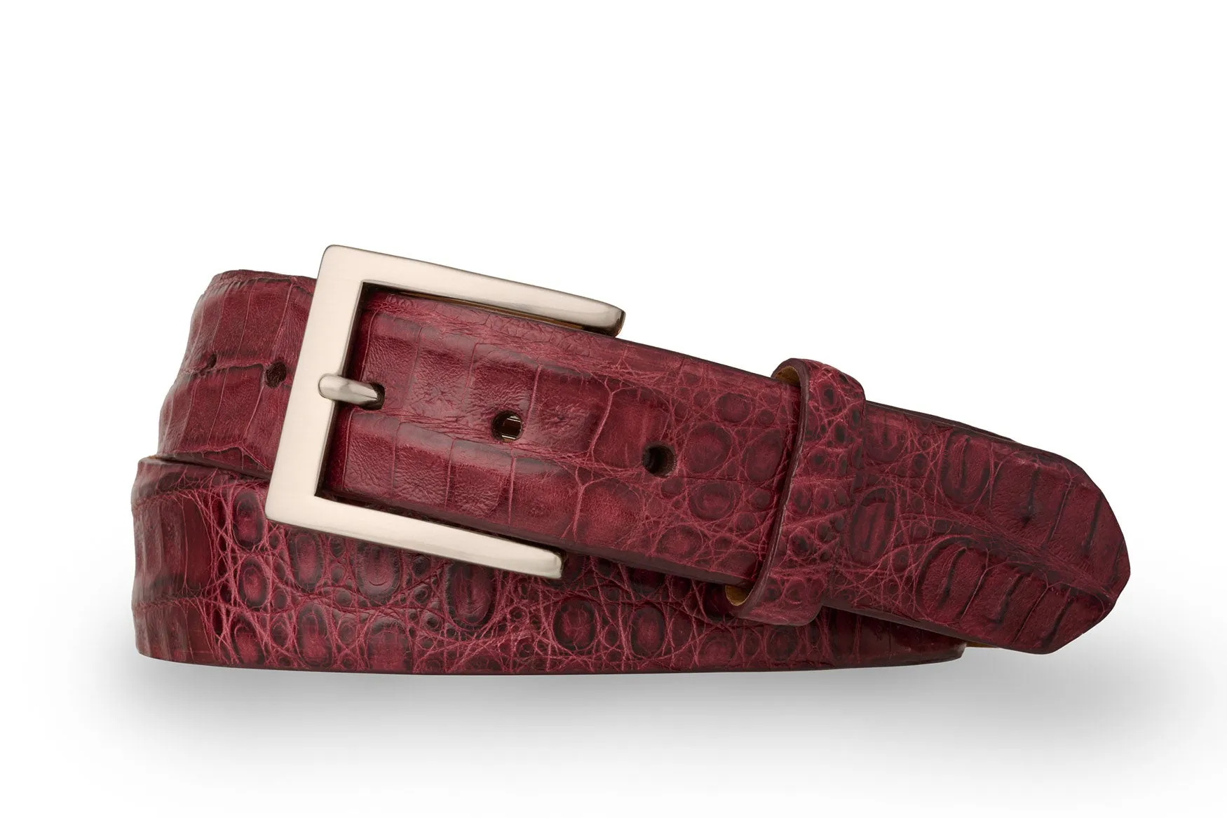 Caiman Crocodile Belt with Brushed Nickel Buckle