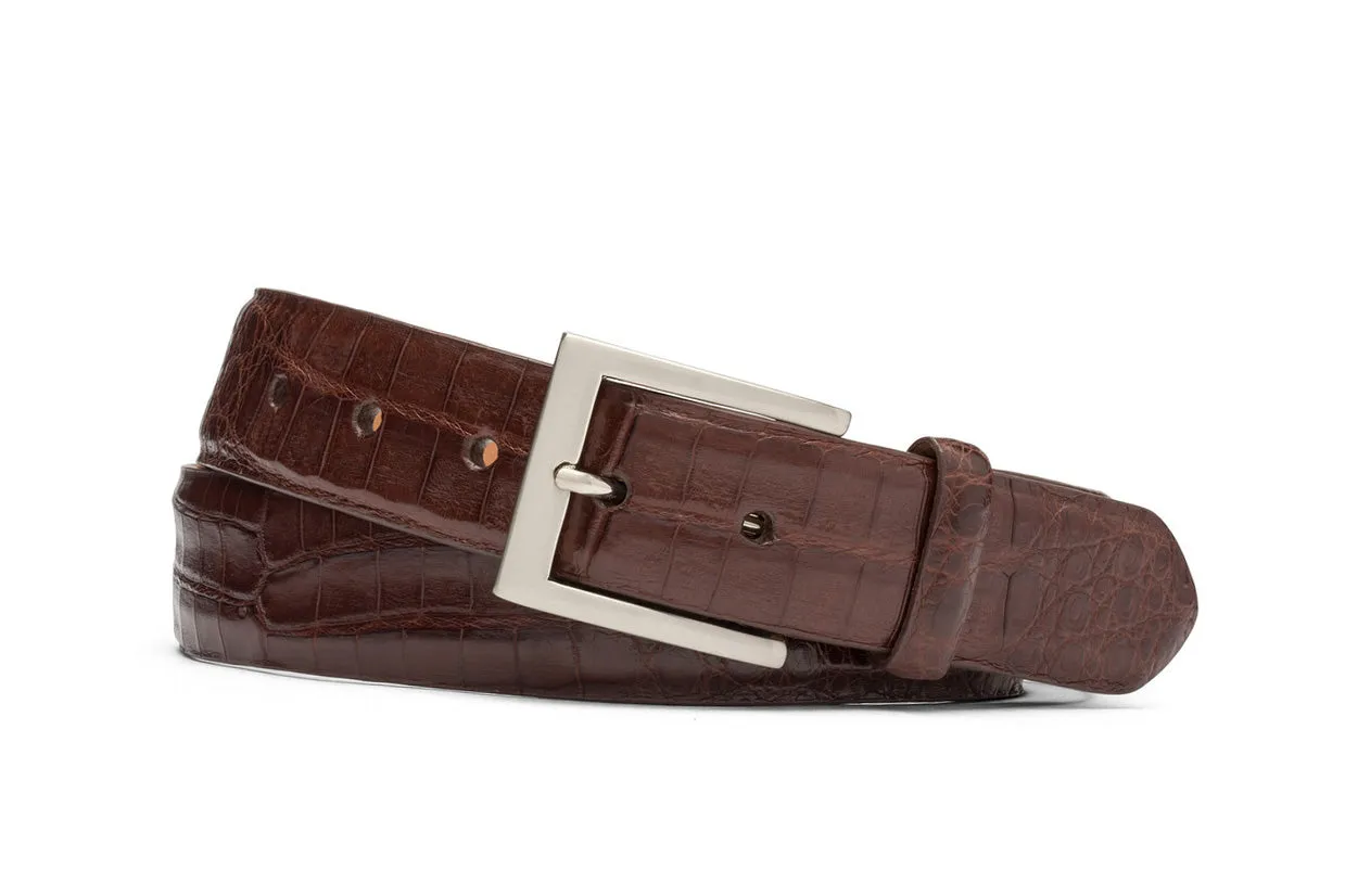 Caiman Crocodile Belt with Brushed Nickel Buckle