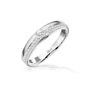 Couple Rings: Silver rhodium plated 3 mm 100 cuts CZ groove solitaire ring