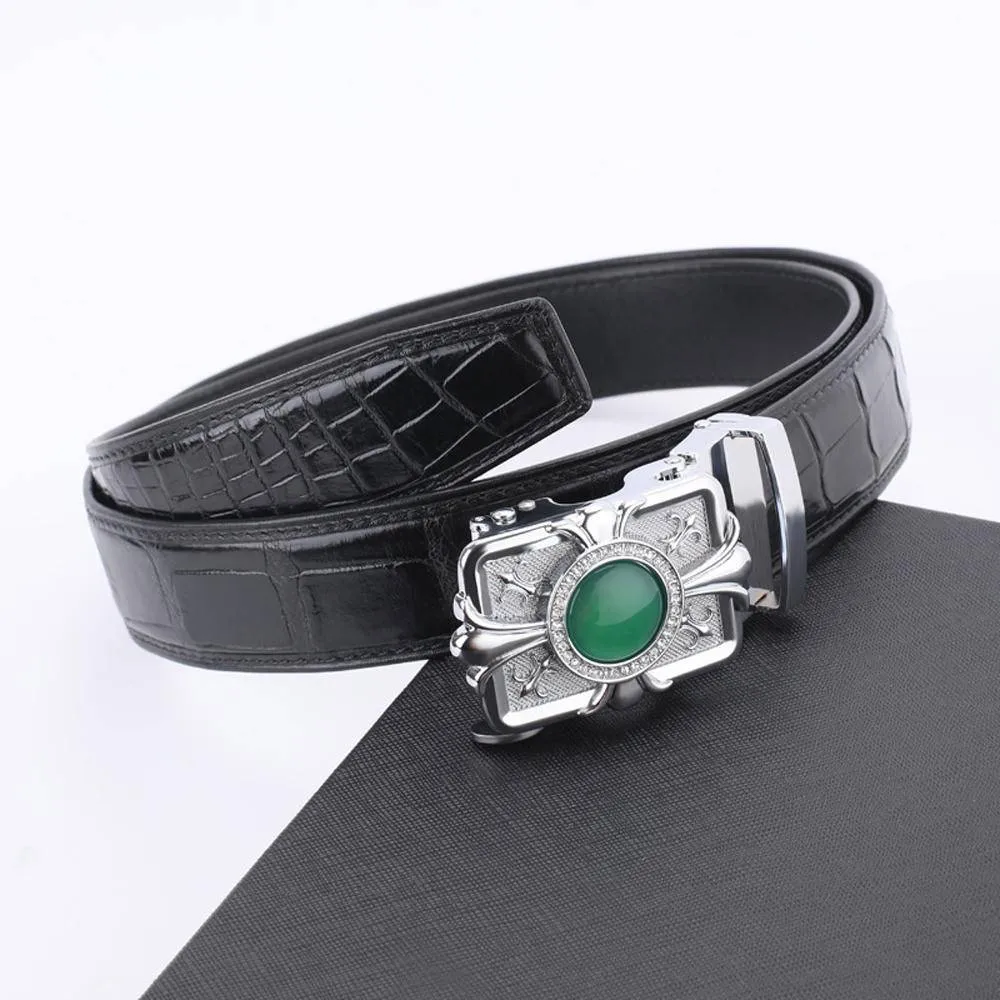 Crocodile Skin Leather Belt With Stone 4260