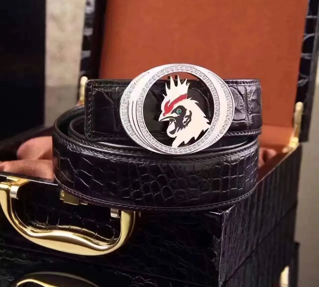 Crocodile Skin Leather Chicken Belt  For Mens Belt