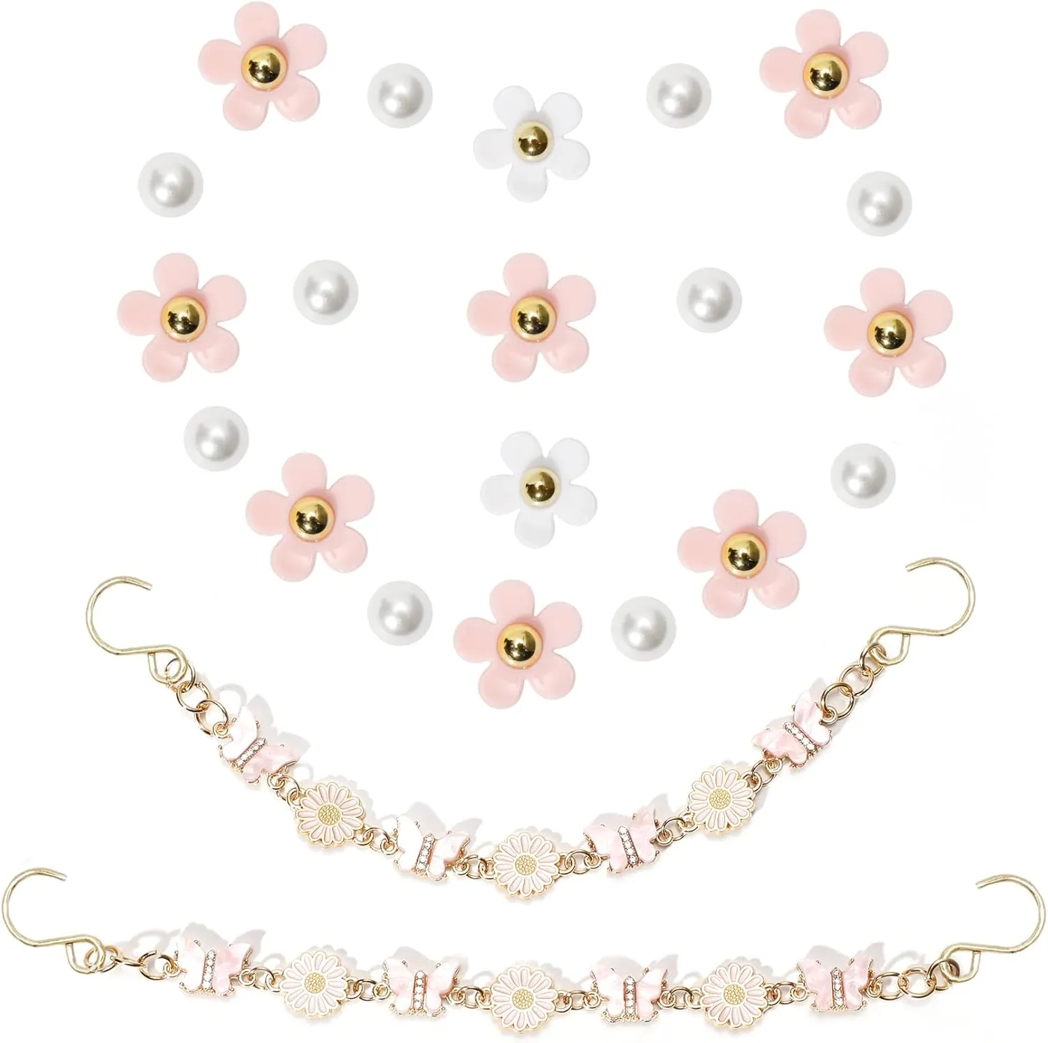 Daisy Flower Chains Charm for Women, Cute Flower Shoe Charms for Clog Sandals, Bling Butterfly Shoe Chains for Girls, Party Favor