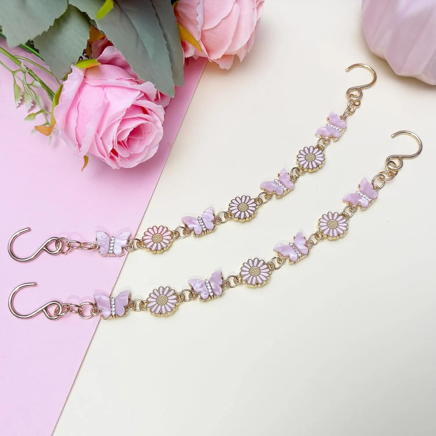 Daisy Flower Chains Charm for Women, Cute Flower Shoe Charms for Clog Sandals, Bling Butterfly Shoe Chains for Girls, Party Favor