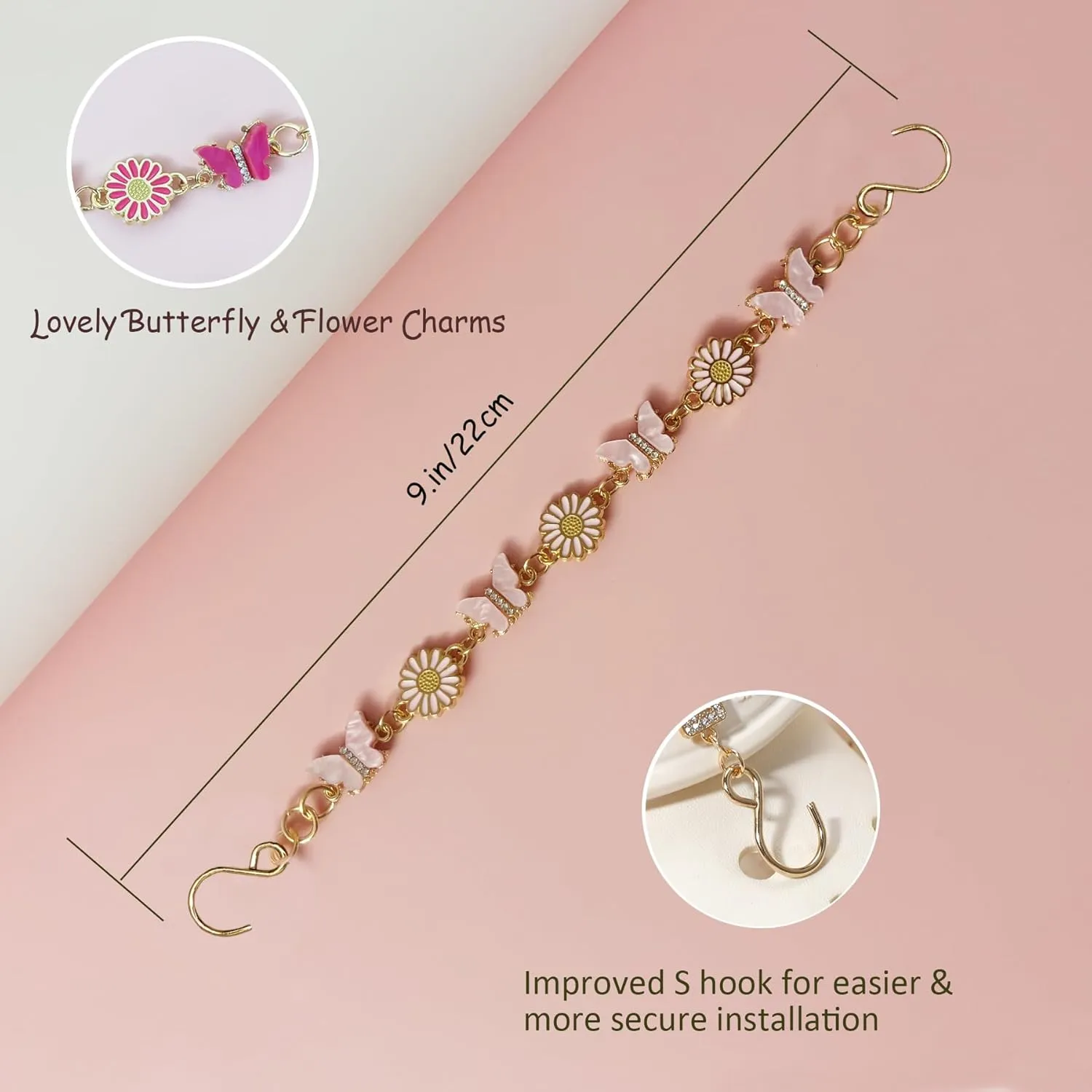 Daisy Flower Chains Charm for Women, Cute Flower Shoe Charms for Clog Sandals, Bling Butterfly Shoe Chains for Girls, Party Favor