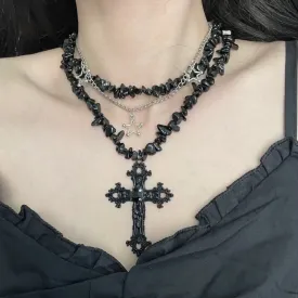 Diamond Star Cross Double Layer Hip-Hop Necklace