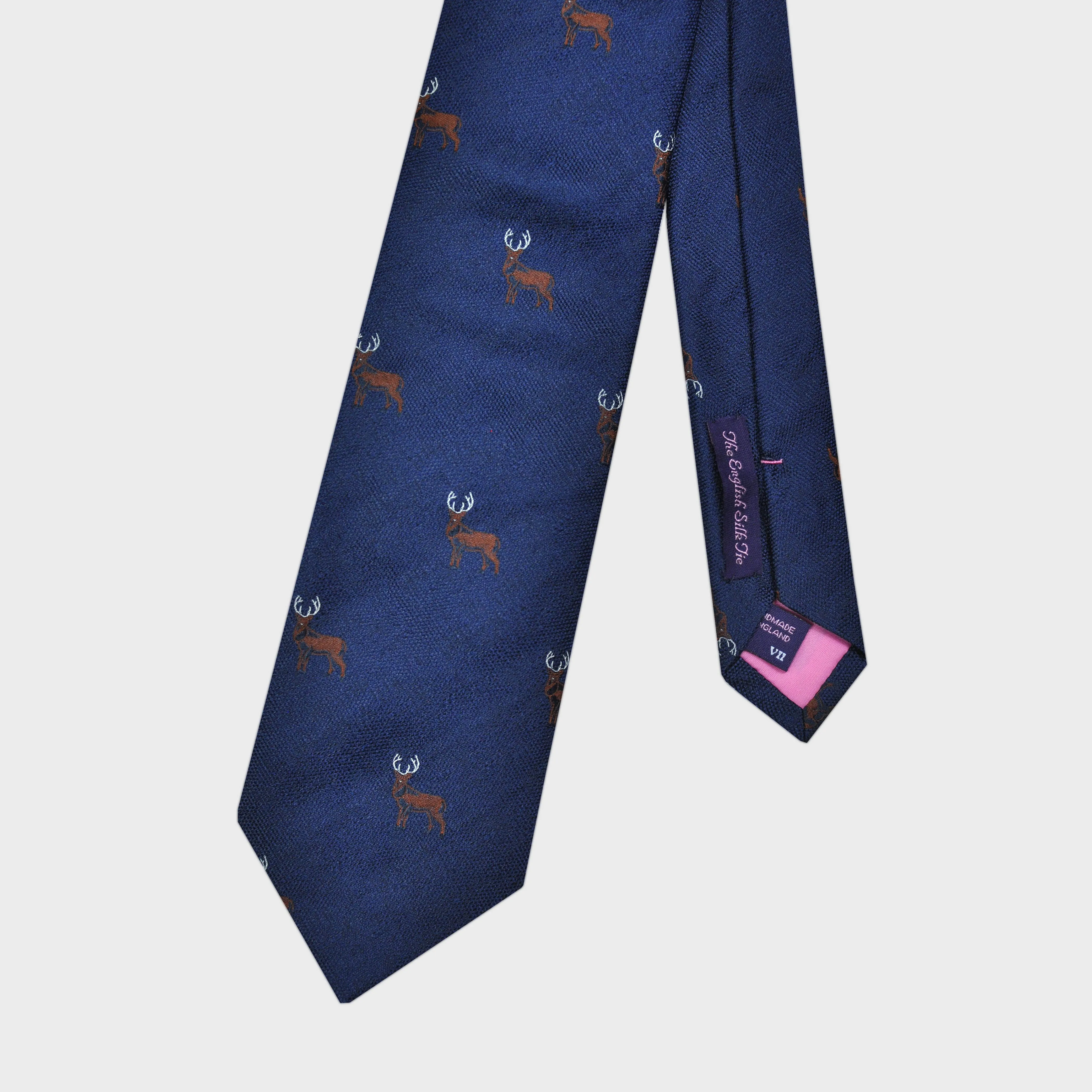English Woven Silk Stag Tie in Navy Blue