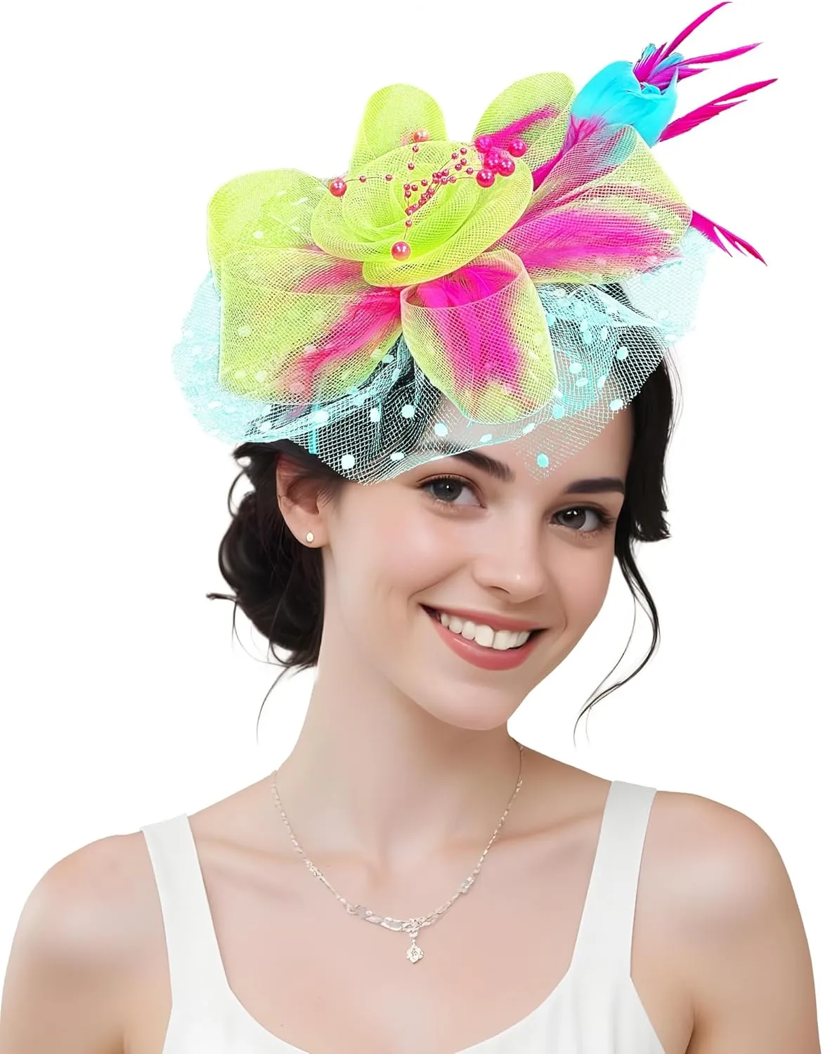 Fascinators Hats for Women Tea Party Hat Cocktail Wedding Fancy Dress Party Headpiece Feather Mesh Hair Clip