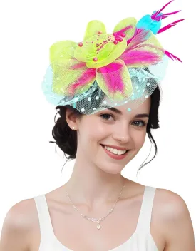 Fascinators Hats for Women Tea Party Hat Cocktail Wedding Fancy Dress Party Headpiece Feather Mesh Hair Clip