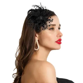 Fascinators Hats for Women Tea Party, Headband Flower Cocktail Mesh Feather Hat Clip Wedding Carnival Derby Hat (Black)