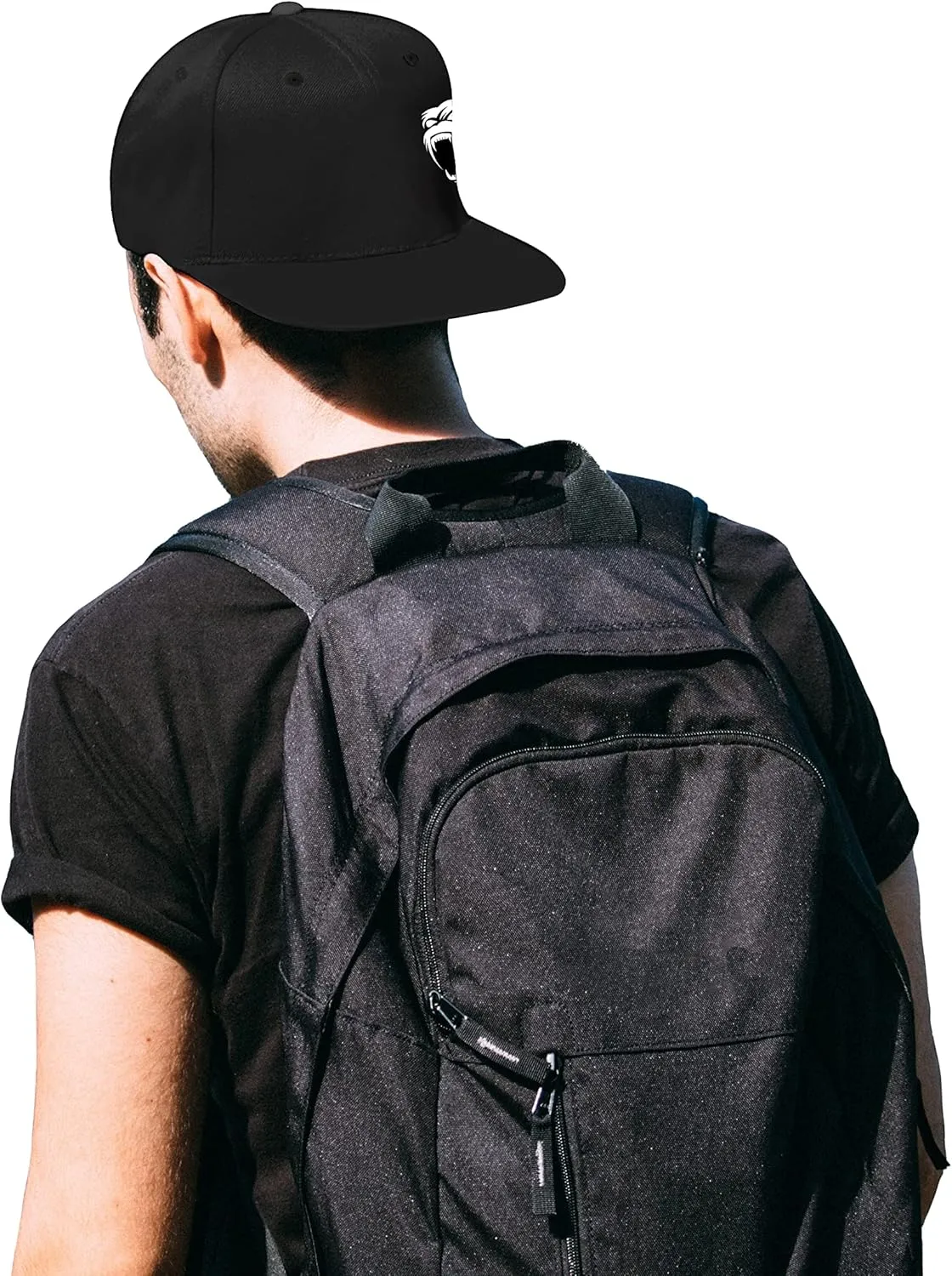 Flat Bill Brim Hat for Men Snap Backpack Men Snapback Hats Trucker Hats Adjustable Men's Baseball Caps Black