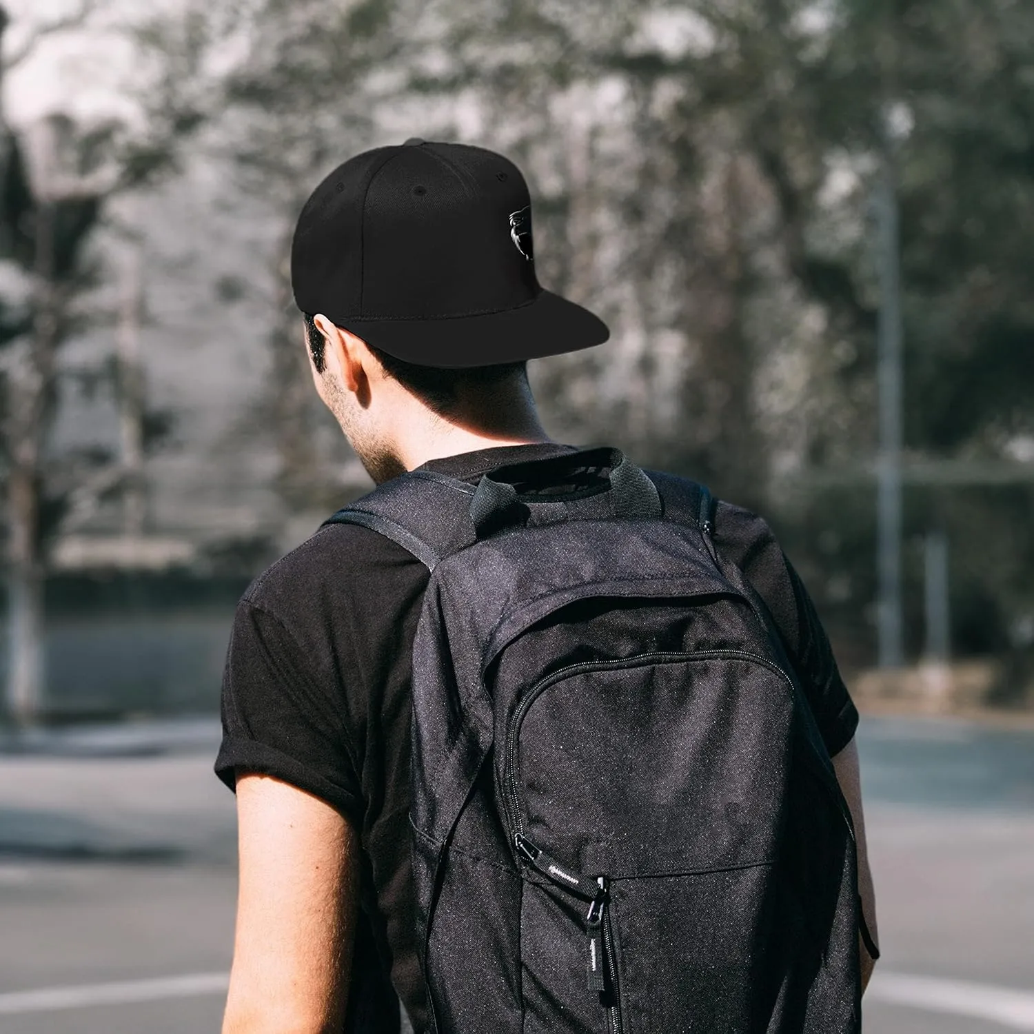 Flat Bill Brim Hat for Men Snap Backpack Men Snapback Hats Trucker Hats Adjustable Men's Baseball Caps Black