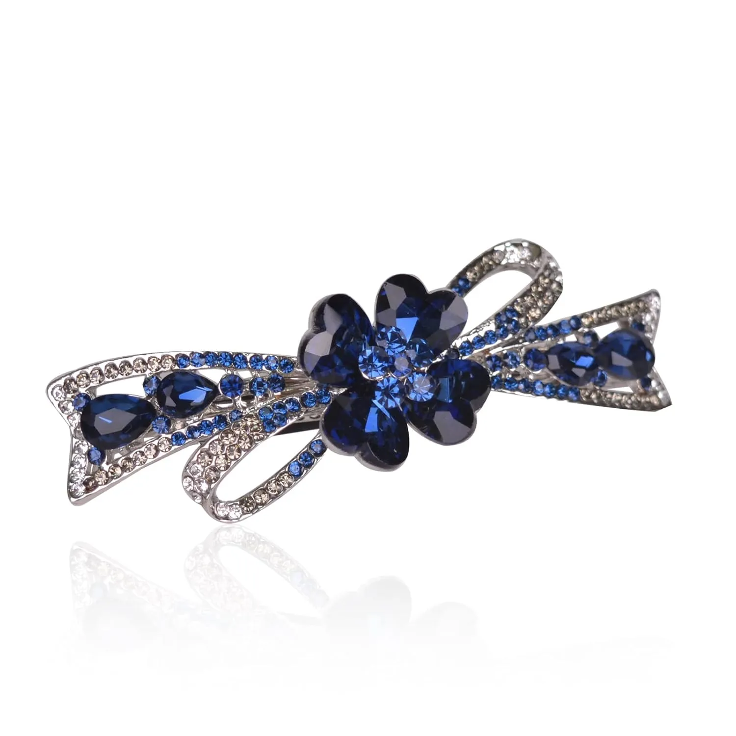Flower Hairpin Rhinestone Hair Clips Hair Jewelry Barrettes for Women Gifts for Girls Fashion Hair Accessories for Wedding Party(Dark Blue)