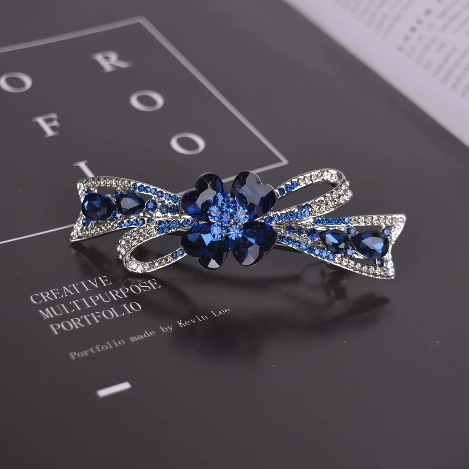 Flower Hairpin Rhinestone Hair Clips Hair Jewelry Barrettes for Women Gifts for Girls Fashion Hair Accessories for Wedding Party(Dark Blue)