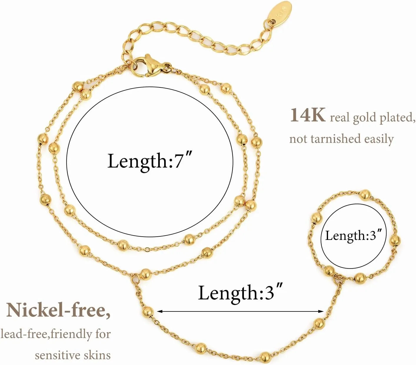 Gold Bracelets Jewelry for Women - 18K Gold Plated Hand Chain Ring Bracelet,Adjustable Dainty Chains Stainless Steel Non Tarnish Summer Trendy Gift,Christmas Birthday Holiday Gifts for Her Girlfriend