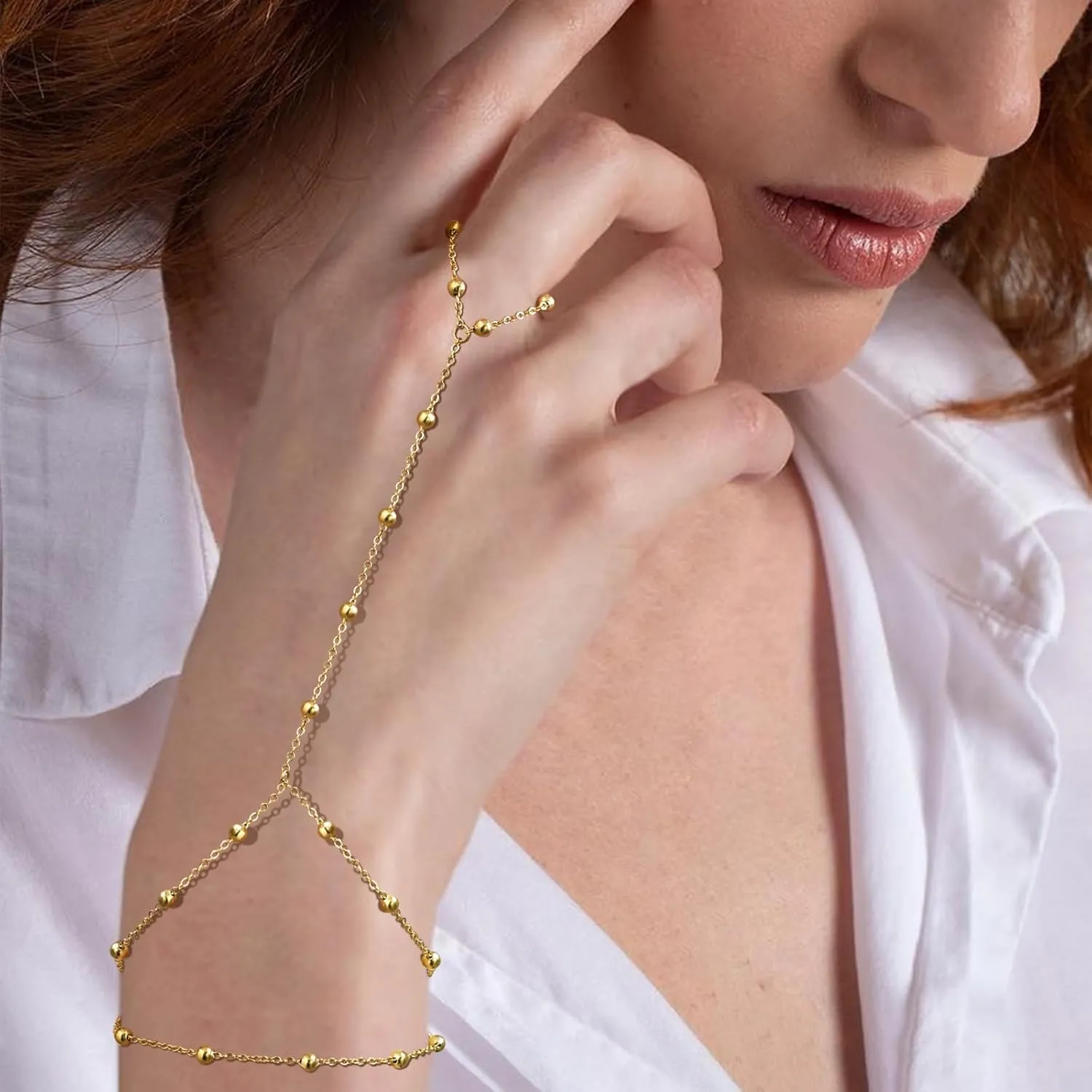 Gold Bracelets Jewelry for Women - 18K Gold Plated Hand Chain Ring Bracelet,Adjustable Dainty Chains Stainless Steel Non Tarnish Summer Trendy Gift,Christmas Birthday Holiday Gifts for Her Girlfriend