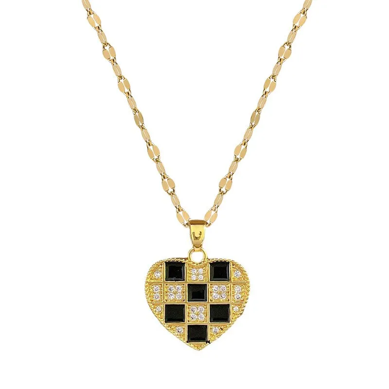 Gold Color Love Heart Thousand Bird Grid Pendant Necklace Temperament For Women