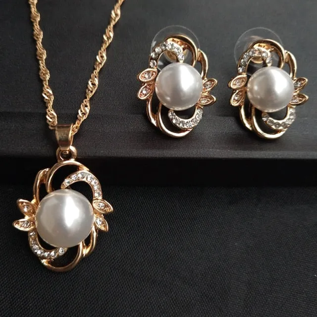 Gold Plate Color Simulated Pearl Jewelry Set