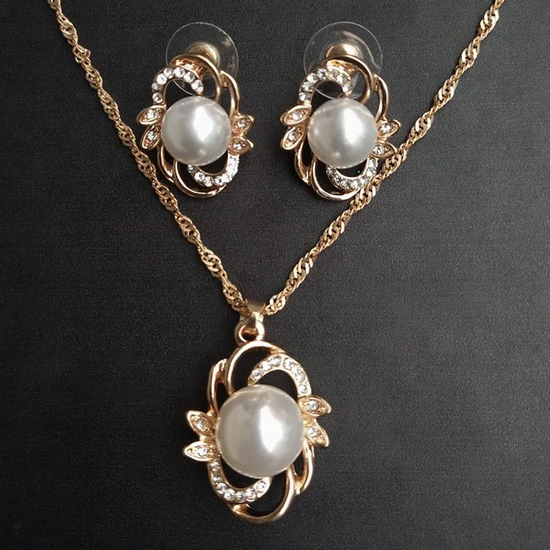 Gold Plate Color Simulated Pearl Jewelry Set