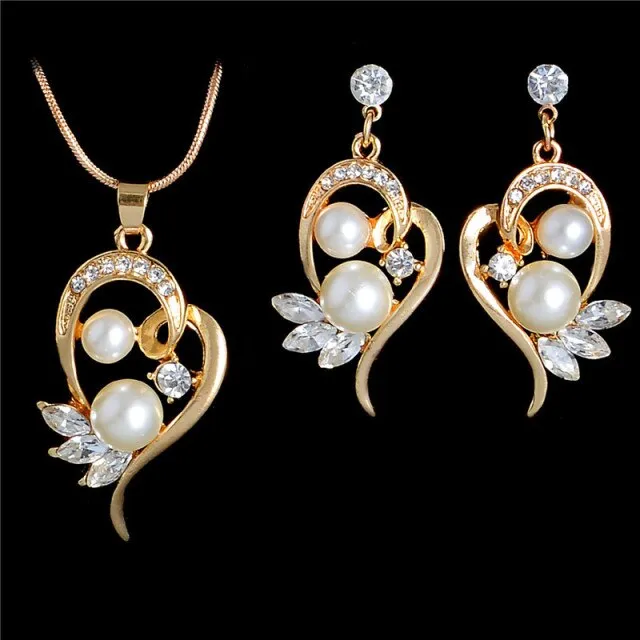 Gold Plate Color Simulated Pearl Jewelry Set
