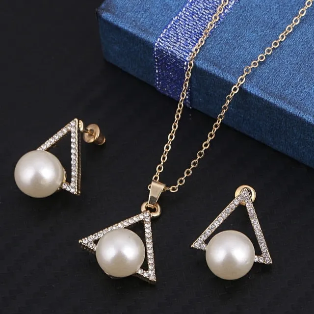 Gold Plate Color Simulated Pearl Jewelry Set