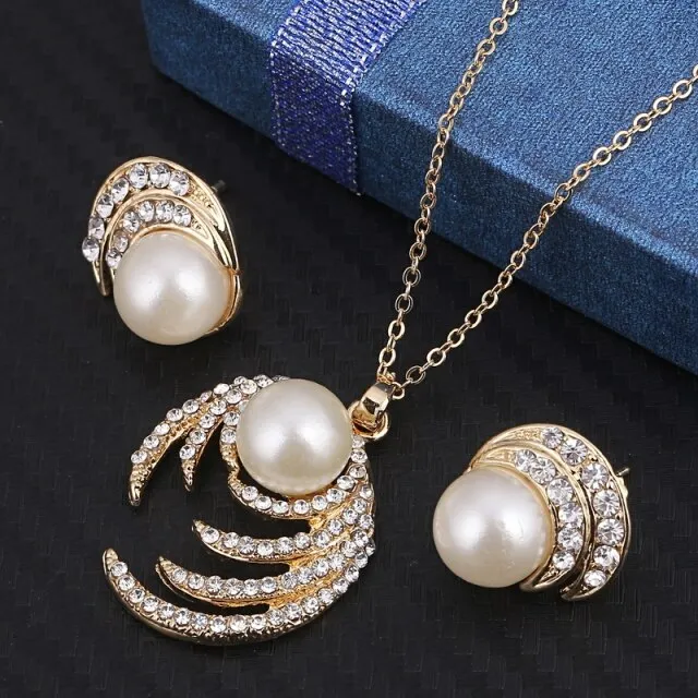Gold Plate Color Simulated Pearl Jewelry Set