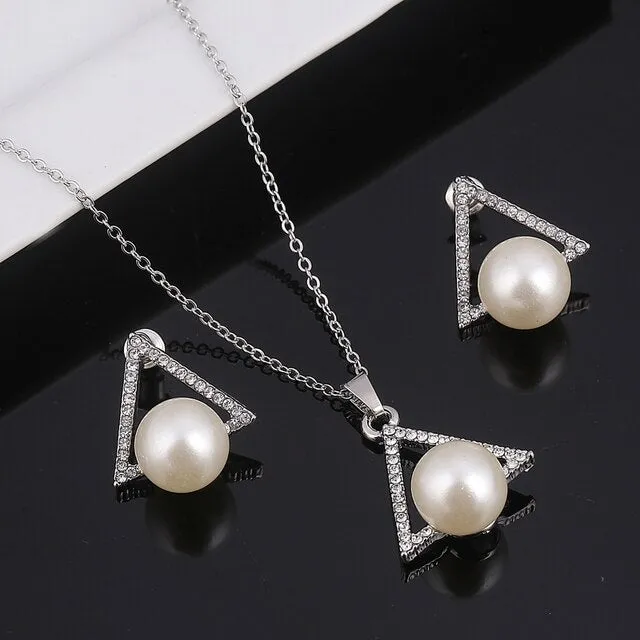 Gold Plate Color Simulated Pearl Jewelry Set
