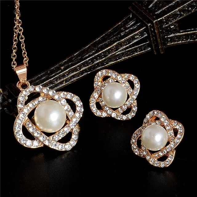 Gold Plate Color Simulated Pearl Jewelry Set