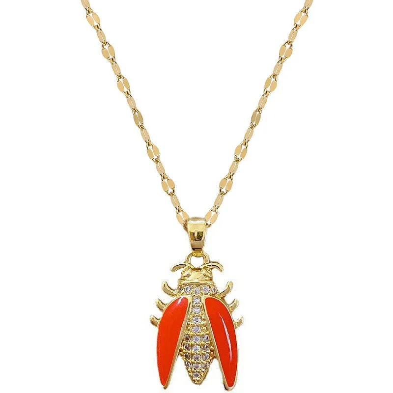 Gold Plated Temperament Animal Cicada Gemstone Pendant Girl Necklace