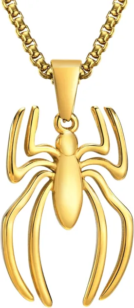 Hisatan Spider-Man Necklace for Men & Women - Stainless Steel Spider Pendant Chain, Silver/Gold/Black Necklace Jewelry Accessories Cool Gifts for Spiderman Fans, 24 Inches Box Chain