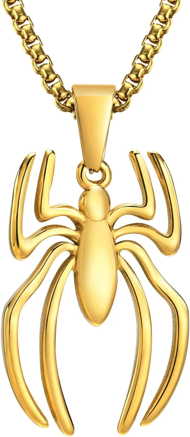 Hisatan Spider-Man Necklace for Men & Women - Stainless Steel Spider Pendant Chain, Silver/Gold/Black Necklace Jewelry Accessories Cool Gifts for Spiderman Fans, 24 Inches Box Chain