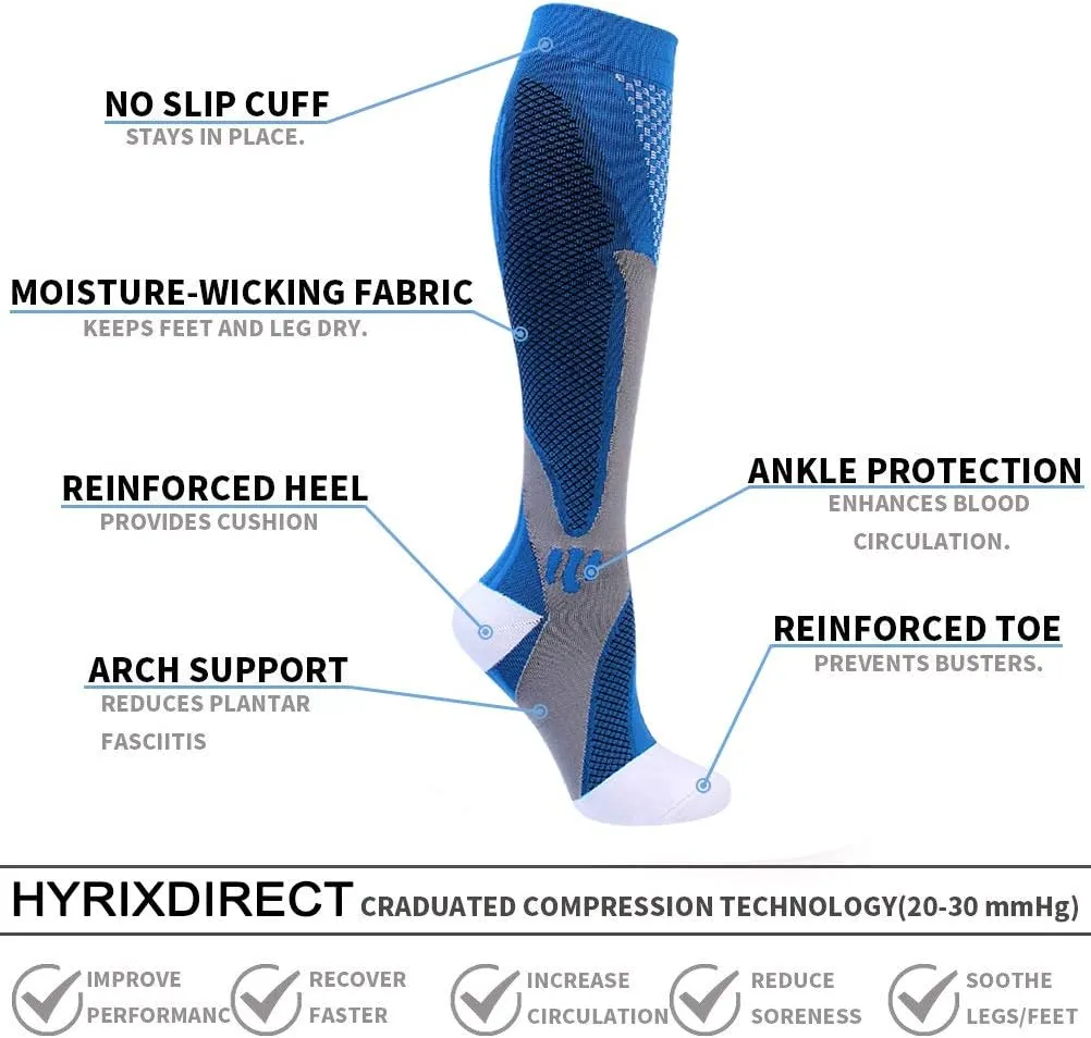 HYRIXDIRECT Compression Socks for Men Women 20-30 mmHg Compression Socks