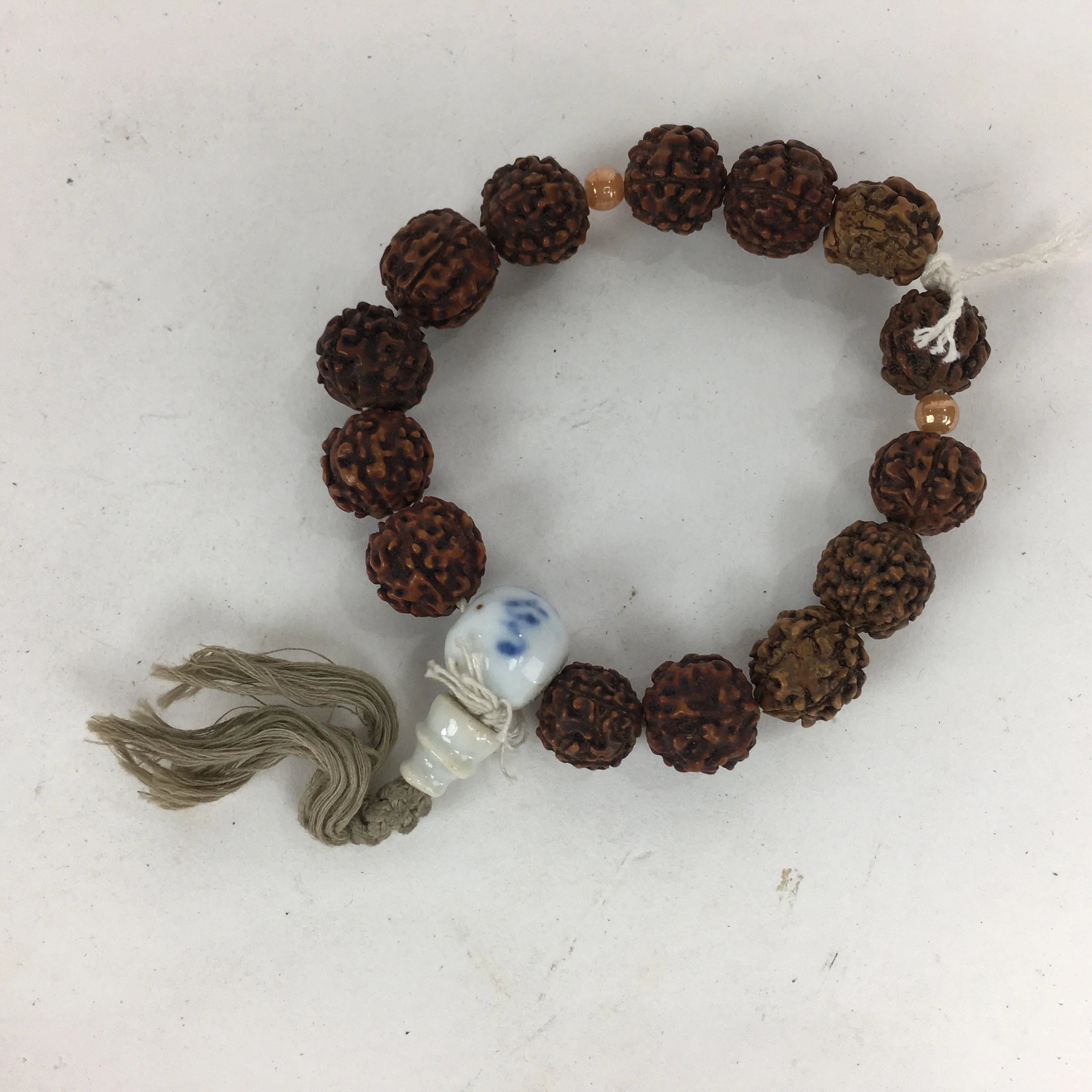 Japanese Buddhist Prayer Beads Kongo Bodhi Vtg Brown Juzu Rosary Bracelet JZ68