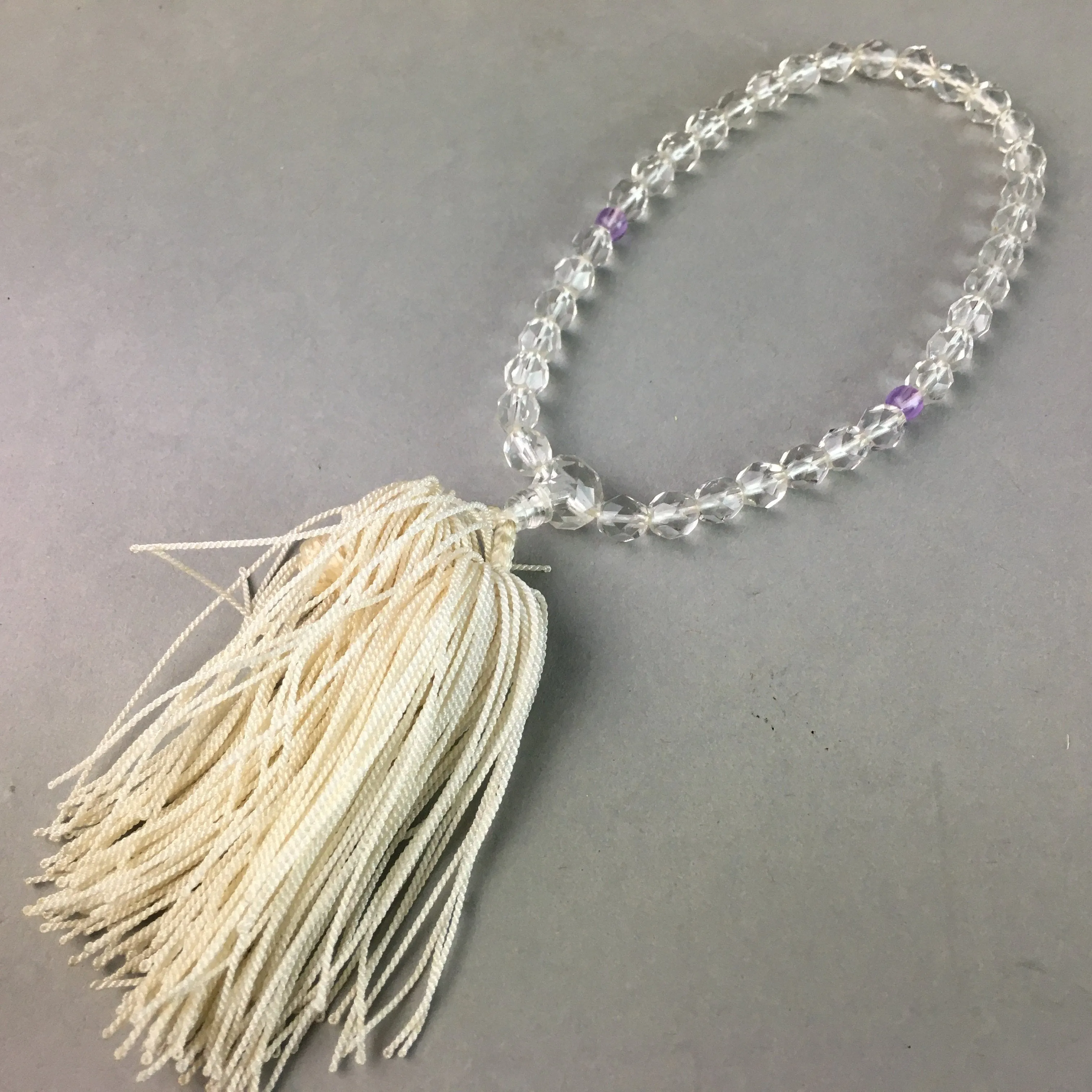 Japanese Buddhist Prayer Beads Vtg White Juzu Rosary Bracelet JZ24