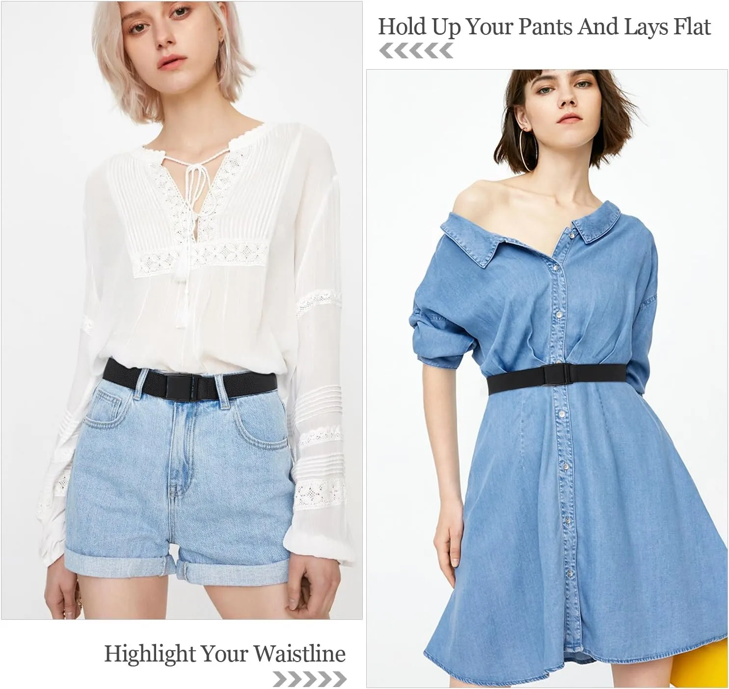 JASGOOD No Show Women Stretch Belt Invisible Elastic Web Strap Belt with Flat Buckle for Jeans Pants Dresses