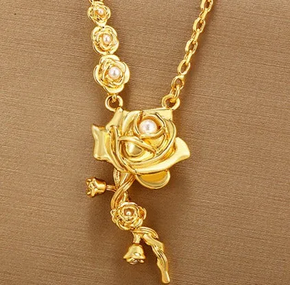 Jewelry Rose Necklace Women's French Retro Imitation Pearl Flower Clavicle Chain Light Luxury Simple Flower Necklace