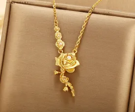 Jewelry Rose Necklace Women's French Retro Imitation Pearl Flower Clavicle Chain Light Luxury Simple Flower Necklace