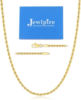 Jewlpire 14K Gold Rope Chain Necklace for Men Women, 2.5mm 3mm 4mm Mens Necklace Stainless Steel Rope Chain for Men Sturdy & Comfortable Men's Chain Necklaces, 16 18 20 22 24 26 Inch