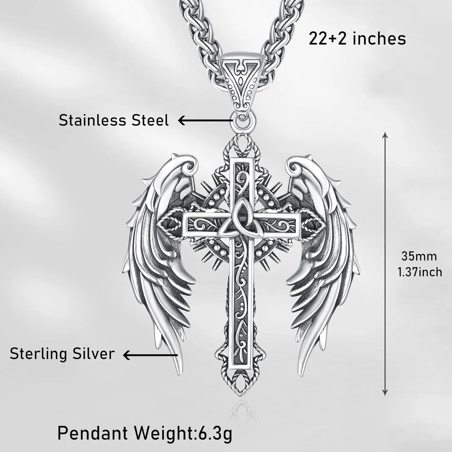 KATHL 925 Sterling Silver Cross Pendant Confirmation Necklace Catholic Religious Jewelry Gifts for Women Men