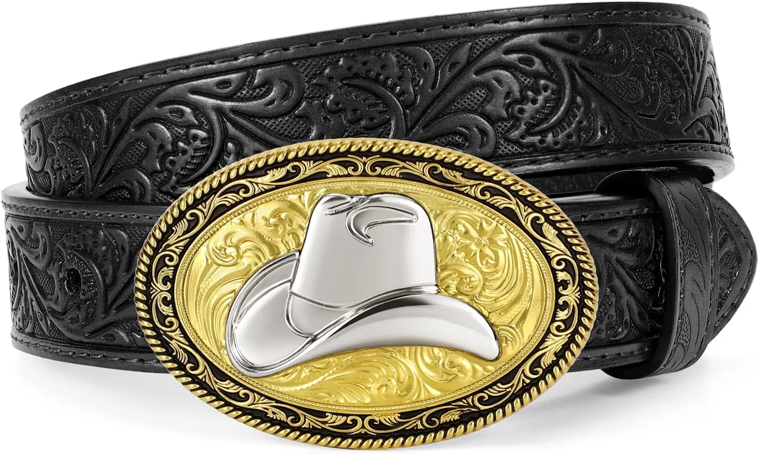 Kids Western Belt for Boys Girls, Embossed Genuine Leather Cowboy Cowgirl Belt for Jeans Pant Dresses Gift