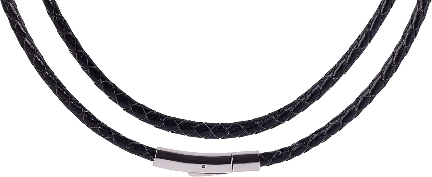 KONMAY Braided Leather Pendant Necklace Cord, Unisex Adults, Stainless Steel Chain, Rustic Leather Style
