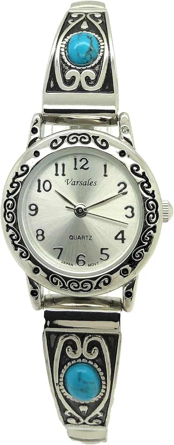 Ladies Western Turquoise Stones Stretch Elastic Band Fashion Watch Varsales