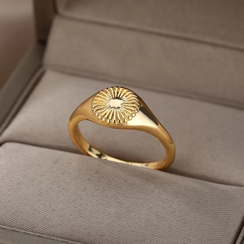 Lotus Rings For Women Vintage Gothic Stainless Steel Flora  Couple Ring