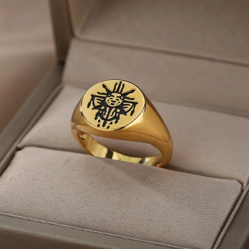 Lotus Rings For Women Vintage Gothic Stainless Steel Flora  Couple Ring