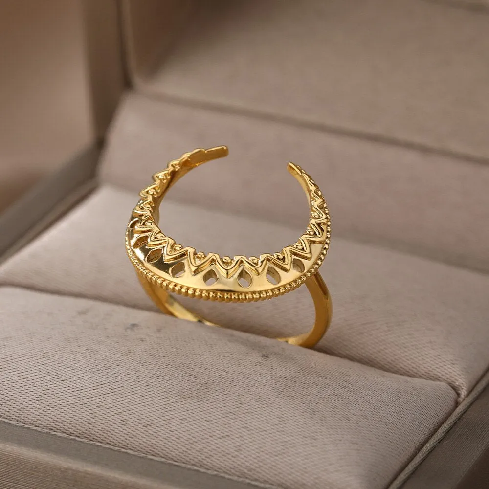 Lotus Rings For Women Vintage Gothic Stainless Steel Flora  Couple Ring