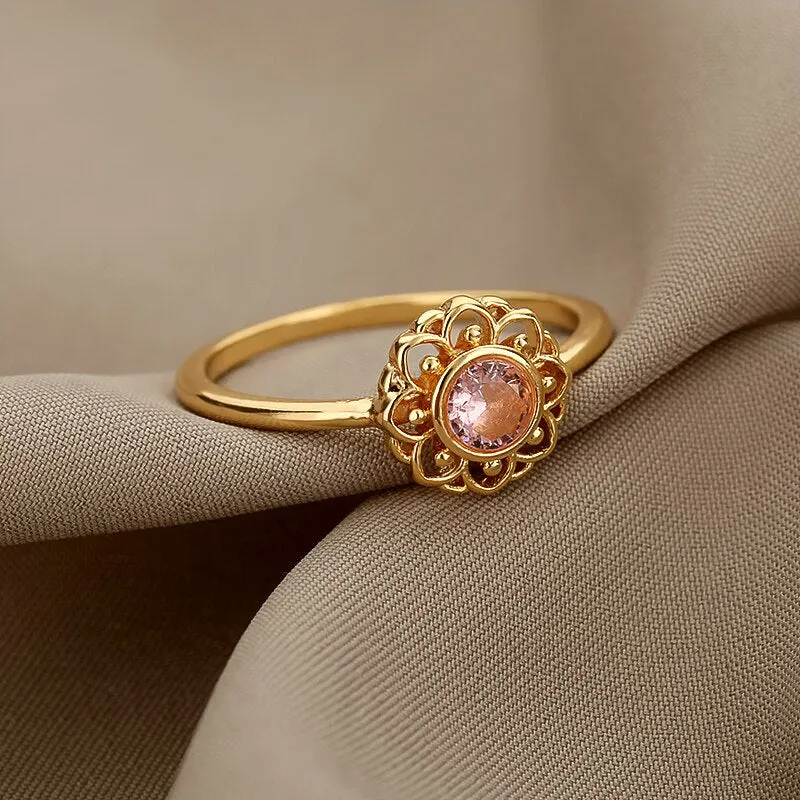 Lotus Rings For Women Vintage Gothic Stainless Steel Flora  Couple Ring