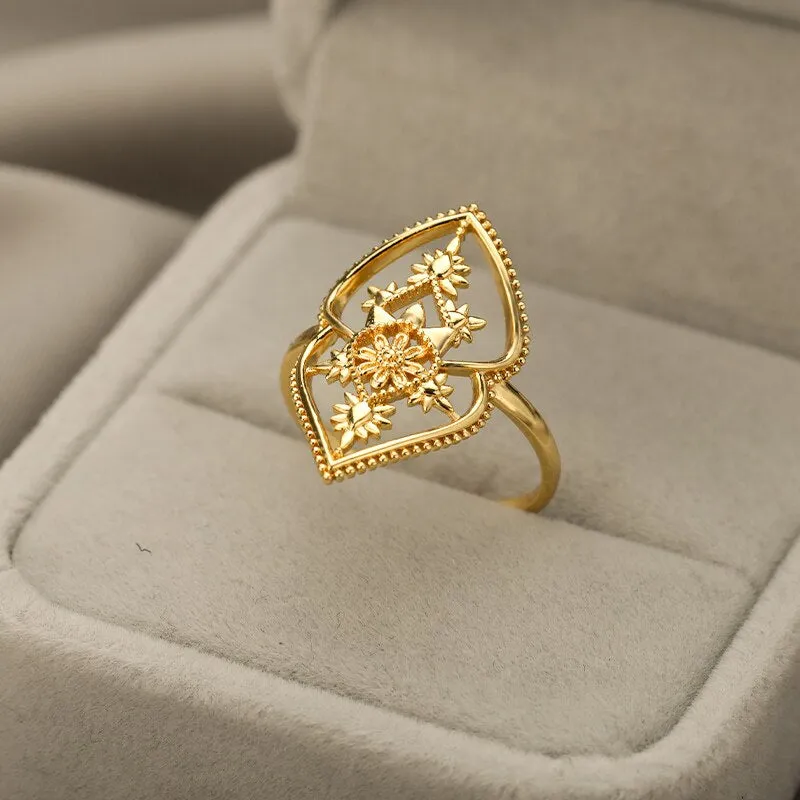 Lotus Rings For Women Vintage Gothic Stainless Steel Flora  Couple Ring