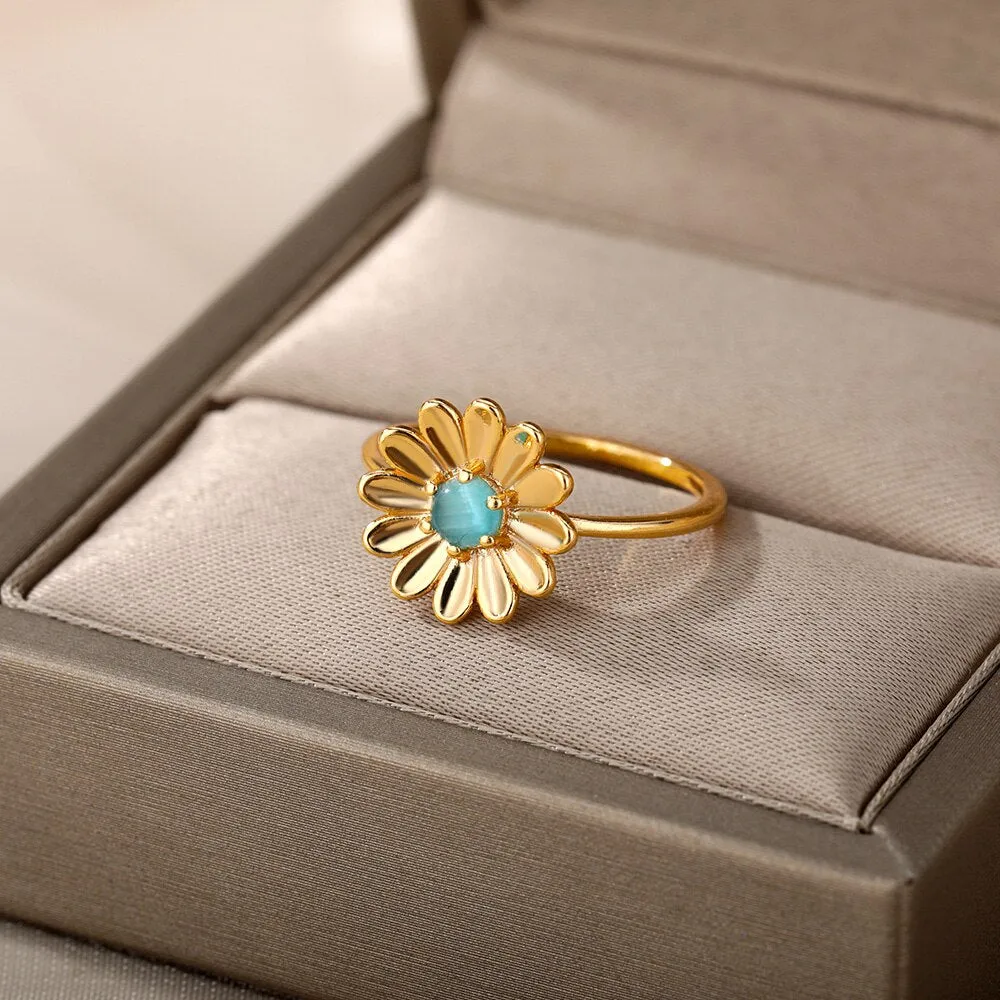 Lotus Rings For Women Vintage Gothic Stainless Steel Flora  Couple Ring