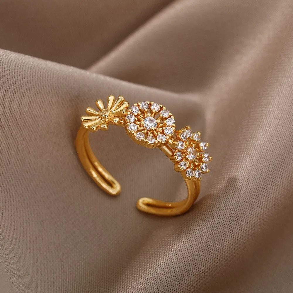 Lotus Rings For Women Vintage Gothic Stainless Steel Flora  Couple Ring