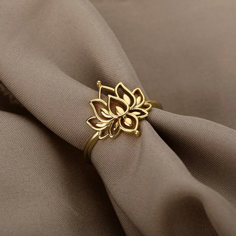 Lotus Rings For Women Vintage Gothic Stainless Steel Flora  Couple Ring