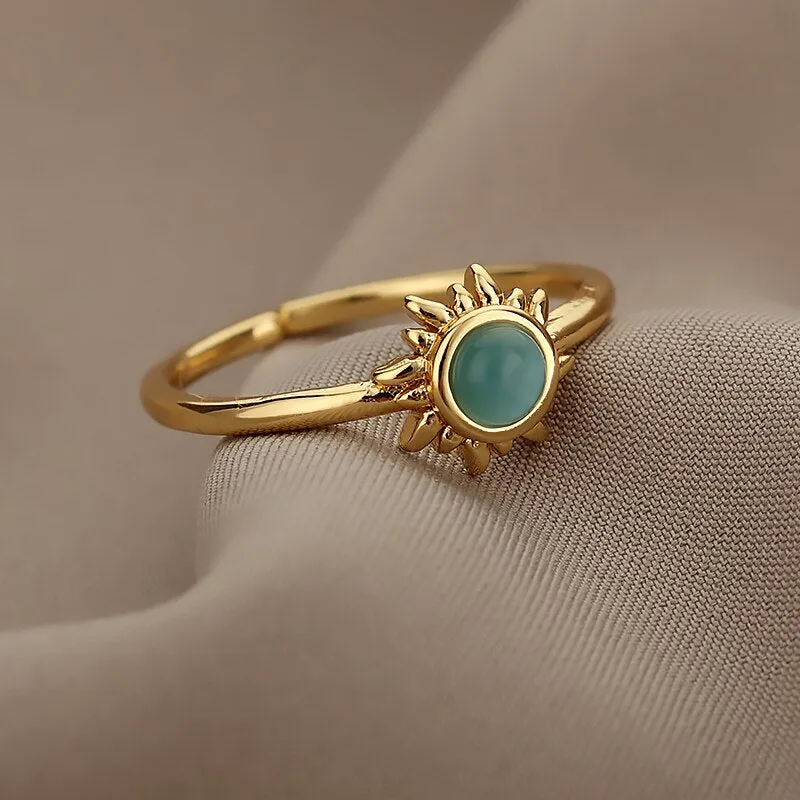 Lotus Rings For Women Vintage Gothic Stainless Steel Flora  Couple Ring